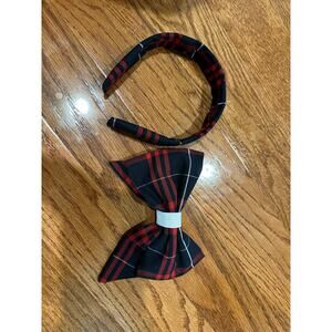 Girls School Uniform Bow and headband set  Lands End Large Plaid